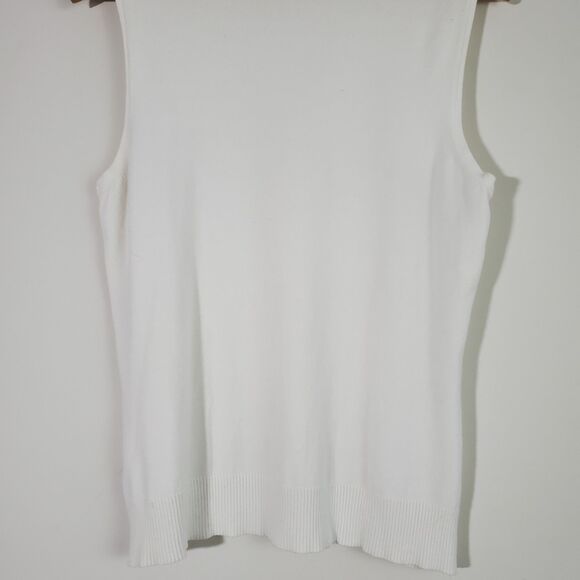Cable & Gauge Sweater Large White Turtleneck Sleeveless Capsule Wardrobe Minimal - Picture 7 of 12
